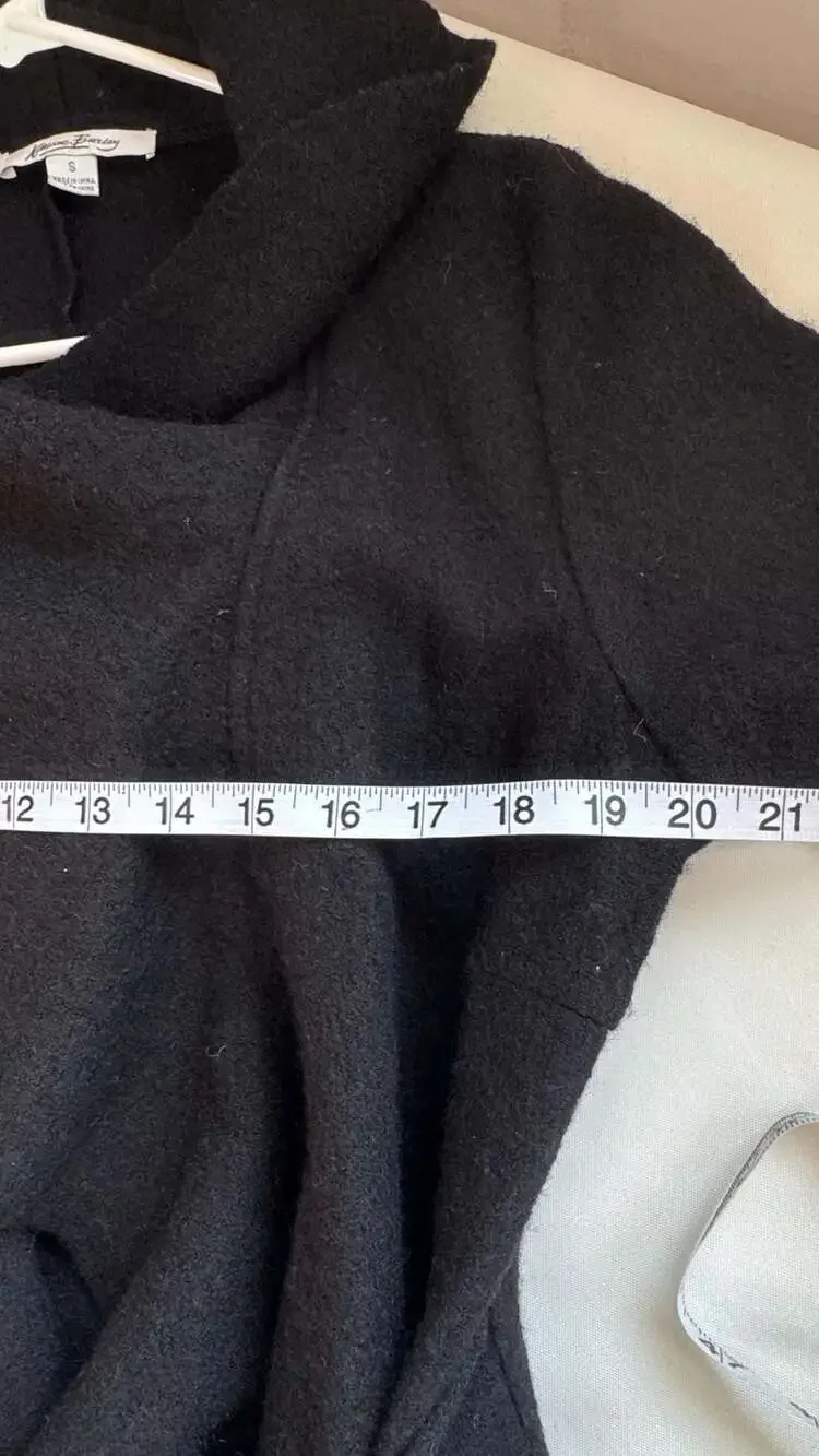 Black 100% Wool Ruffle Wrap Cardigan Sweater Coat Tie Waist Small